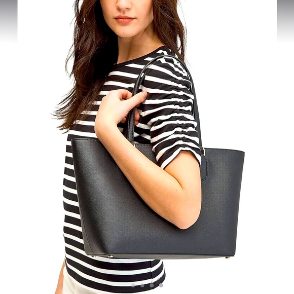 Kate Spade LAUREL WAY black crosshatch leather top zip daily tote purse bag EUC - Picture 1 of 16